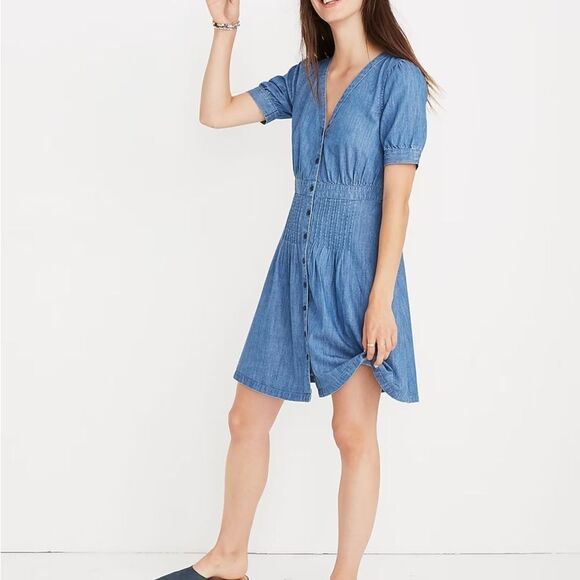 Philosophy Lightweight Denim Midi Knee Length Button Down Dress - Picture 2 of 10